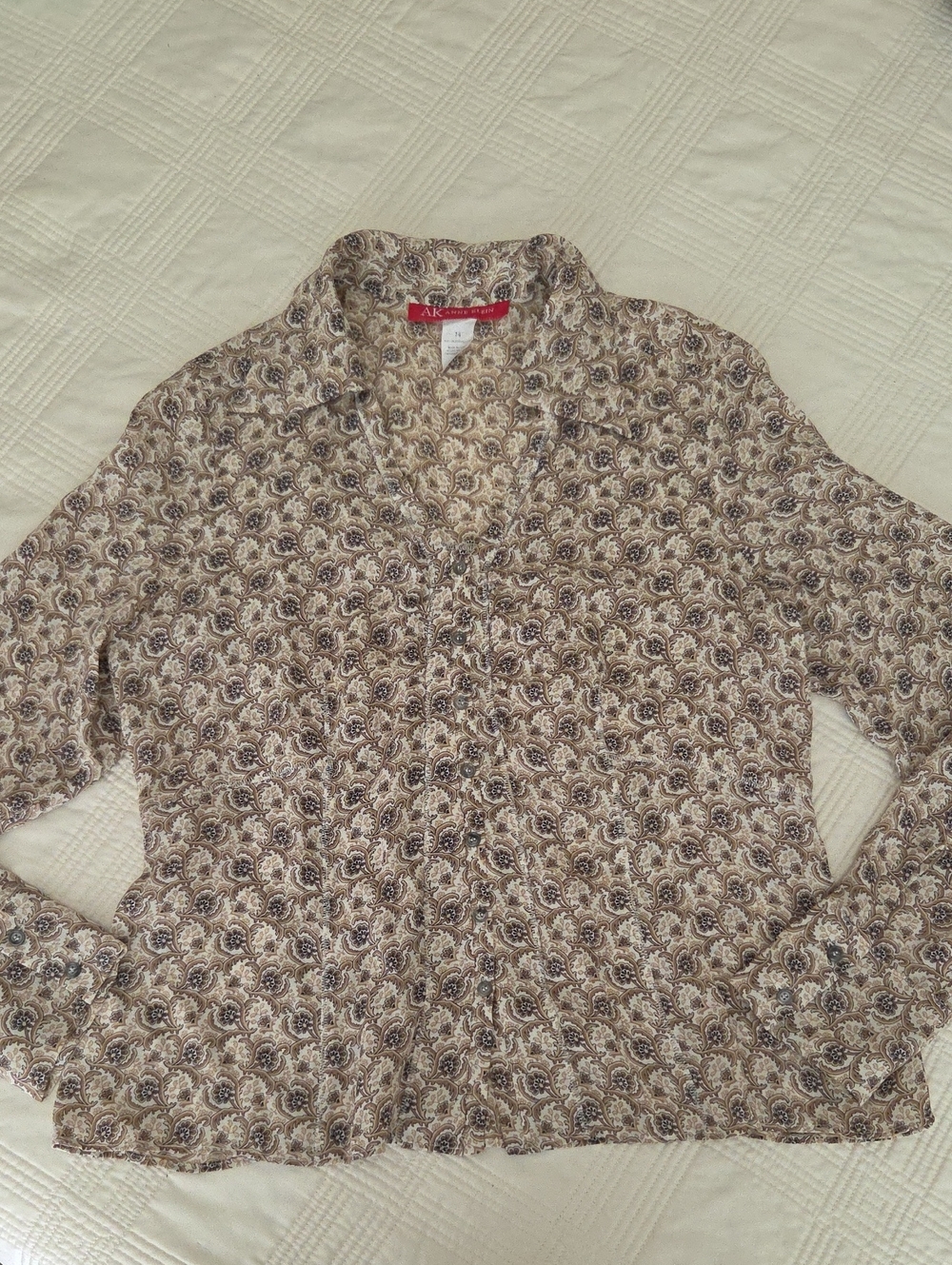 Anne Klein 100% Silk Paisley Long-Sleeve Shirt